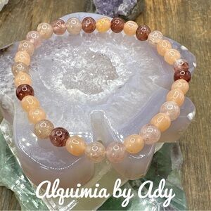 6mm peach moonstone and strawberry Quartz beaded bracelet
